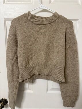 Jon & Anna Cropped Crewneck Sweater - Taupe Beige